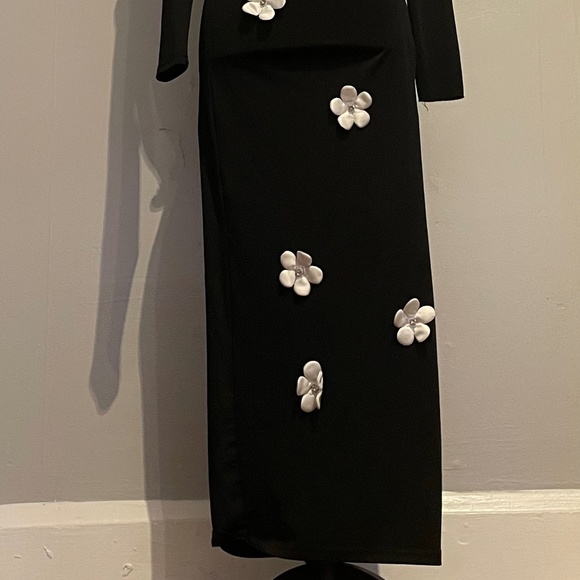 SHEIN White Floral Decor Black Stand Collar Long Sleeve Maxi Dress Size XXS - Picture 11 of 16